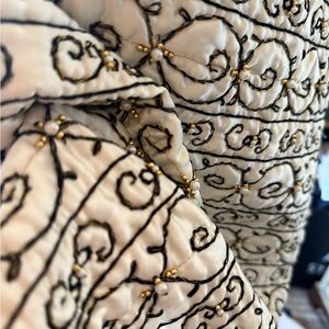 Quilted Vintage Fabric Cape Apron Shape Beaded White